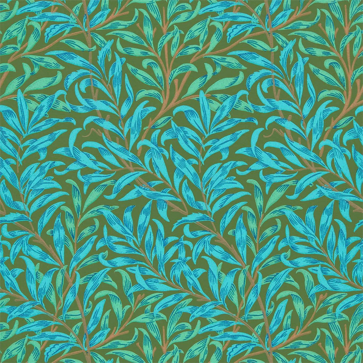 Morris & Co Willow Bough Olive/Turquoise Wallpaper