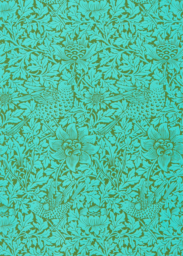 Morris & co Bird & Anemone Olive/Turquoise Wallpaper