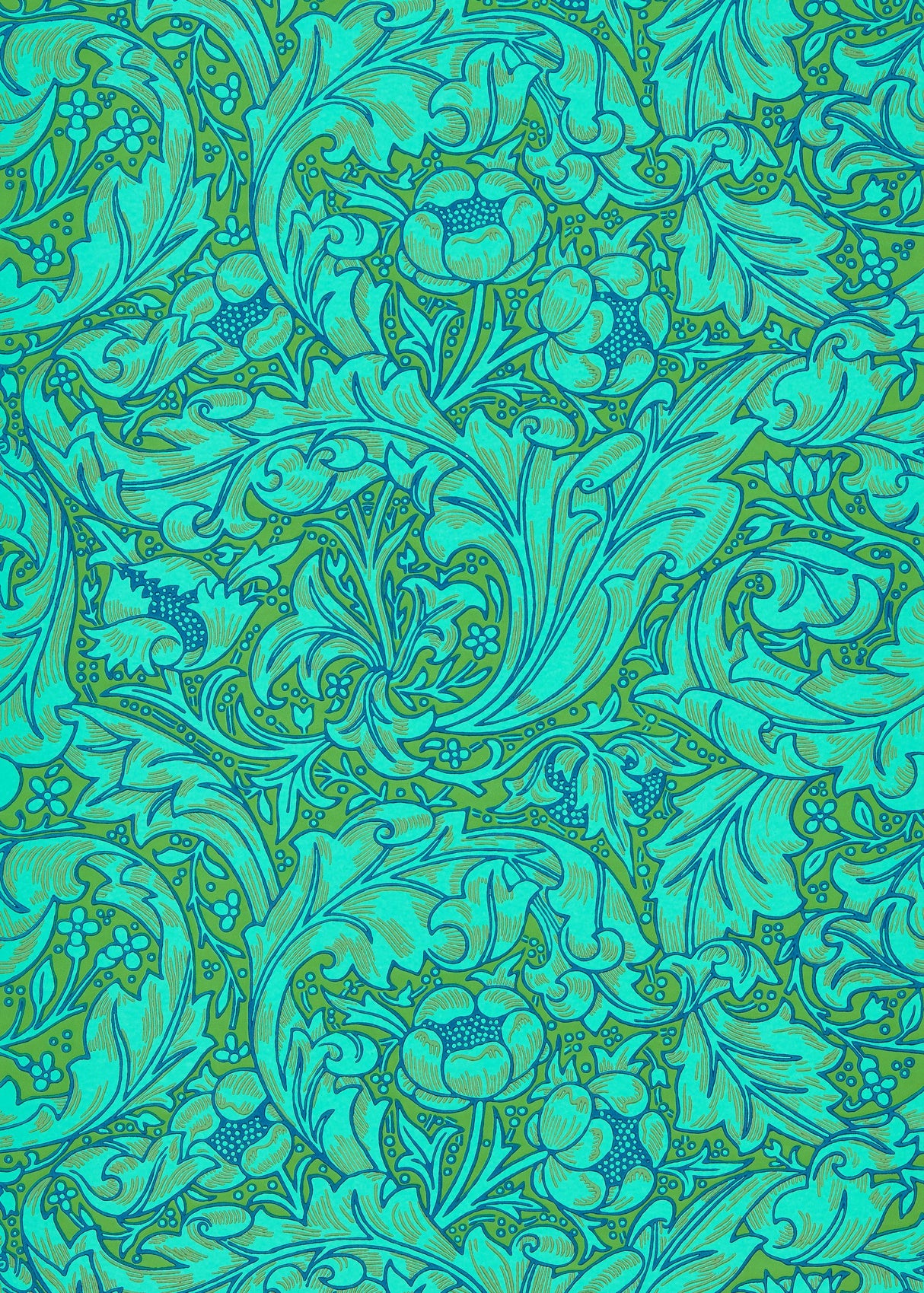 Morris & co Bachelors Button Olive/Turquoise Wallpaper