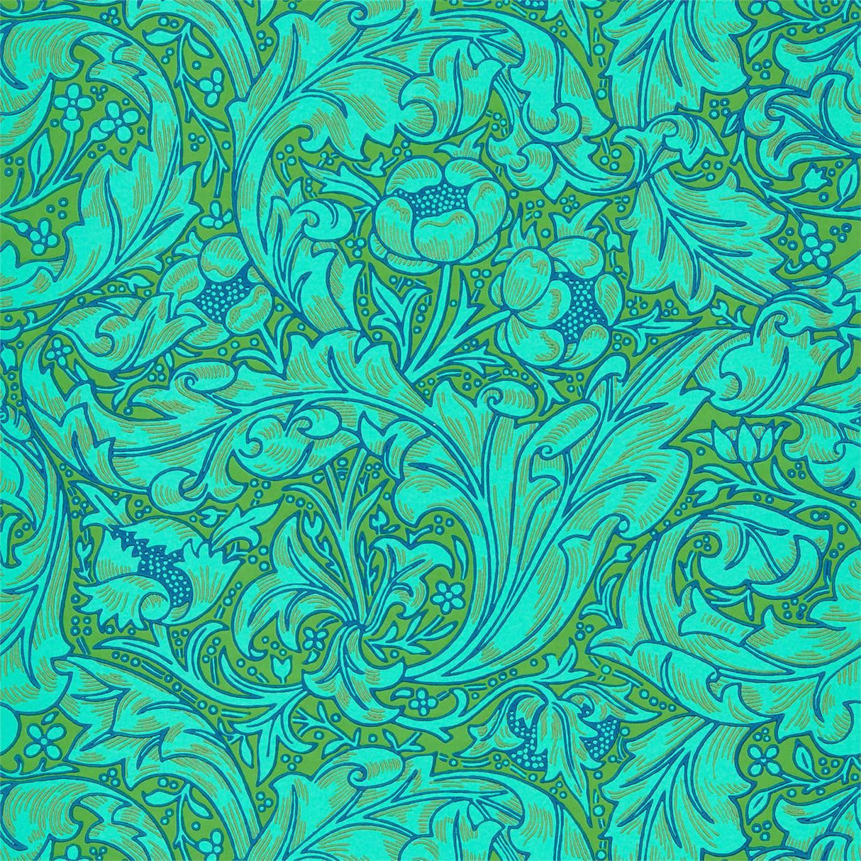 Morris & Co Bachelors Button Olive/Turquoise Wallpaper