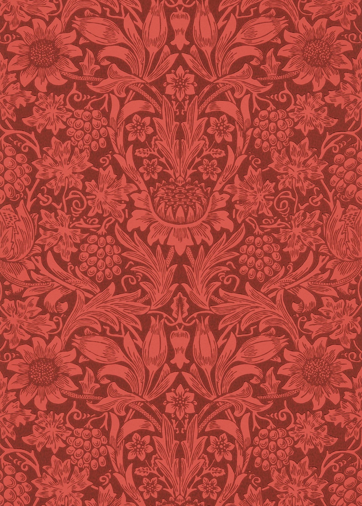 Morris & co Sunflower Chocolate/Red Wallpaper