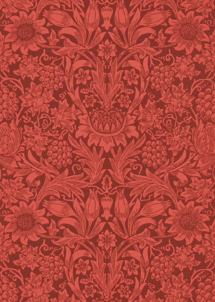 Morris & co Sunflower Chocolate/Red Wallpaper