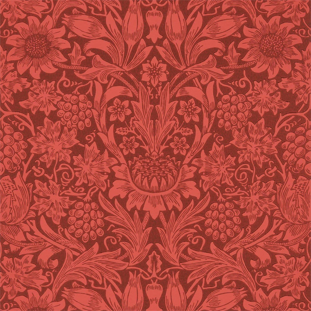 Morris & Co Sunflower Chocolate/Red Wallpaper