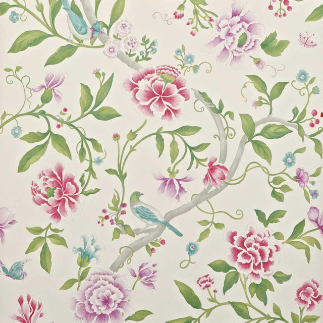 Sanderson Porcelain Garden Magenta/ Leaf Green Wallpaper