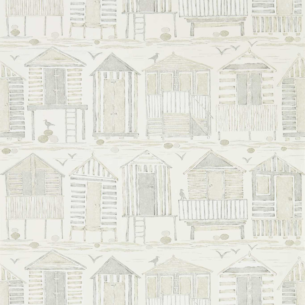 Sanderson Beach Huts Driftwood Wallpaper