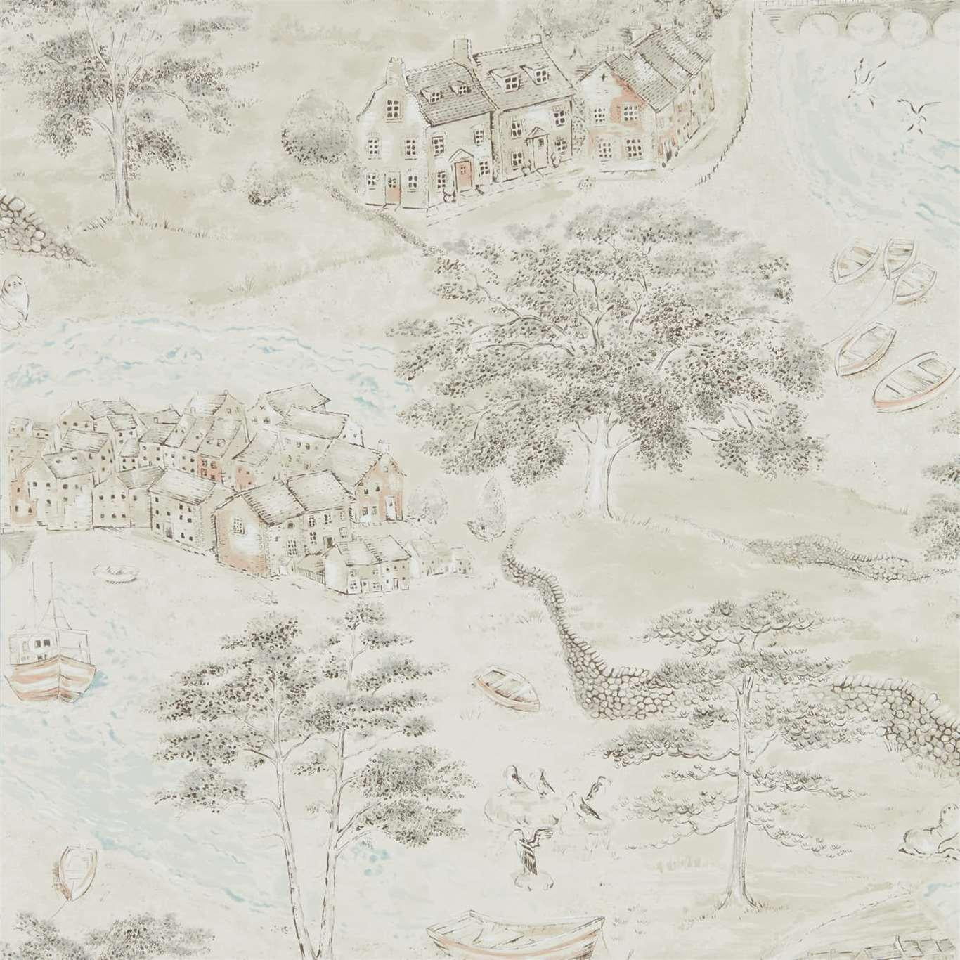 Sanderson Sea Houses Charcoal/Linen Wallpaper by Sanderson