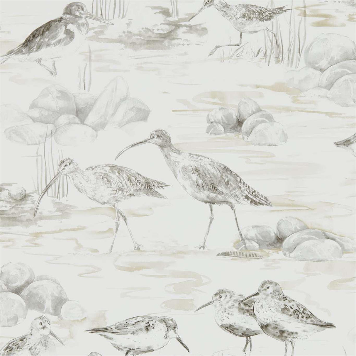 Sanderson Estuary Birds Chalk/Sepia Wallpaper