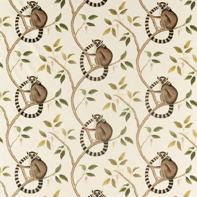 Sanderson Ringtailed Lemur Olive Fabric