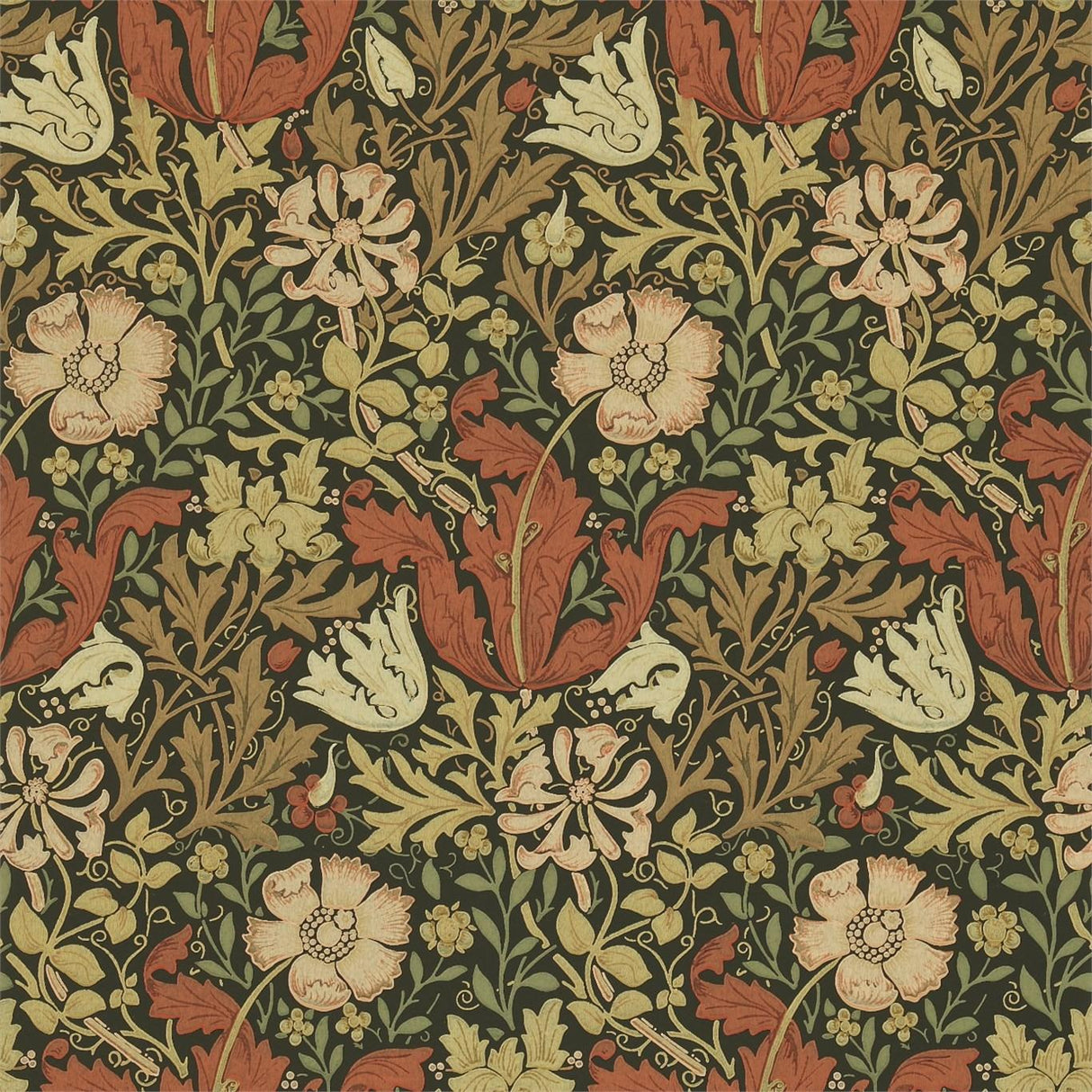 Morris & co Compton Bullrush/Black Wallpaper