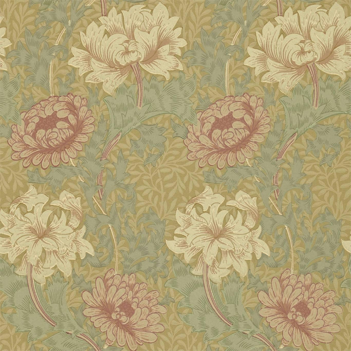 Morris & co Chrysanthemum Bayleaf/Clay Wallpaper