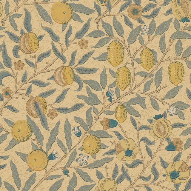 Morris & Co Fruit Blue/Maize/Gold/Oakwood/ Khaki Wallpaper