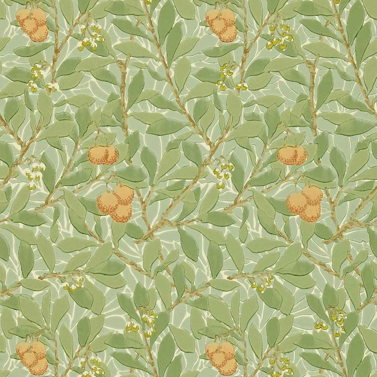 Morris & Co Arbutus Green/Terracotta Wallpaper