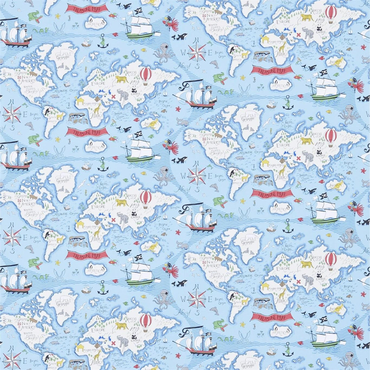 Sanderson Treasure Map Sea Blue Wallpaper