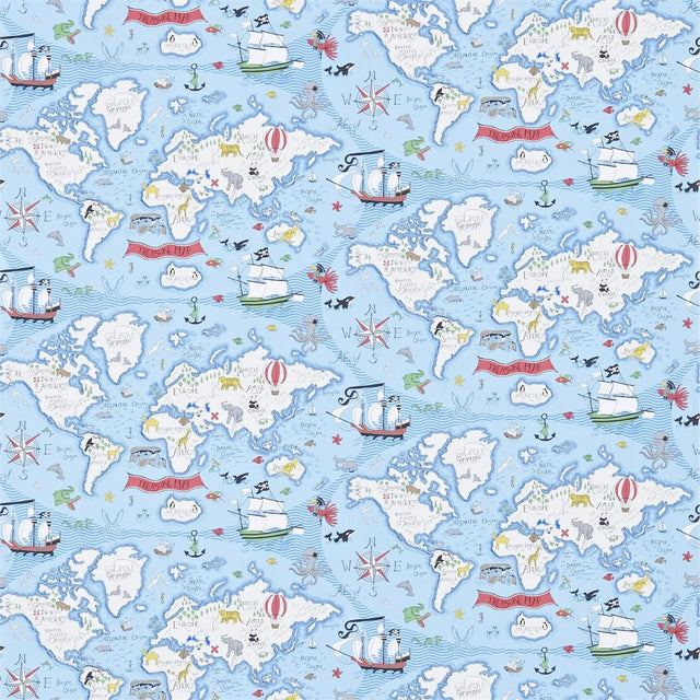 Sanderson Treasure Map Sea Blue Wallpaper