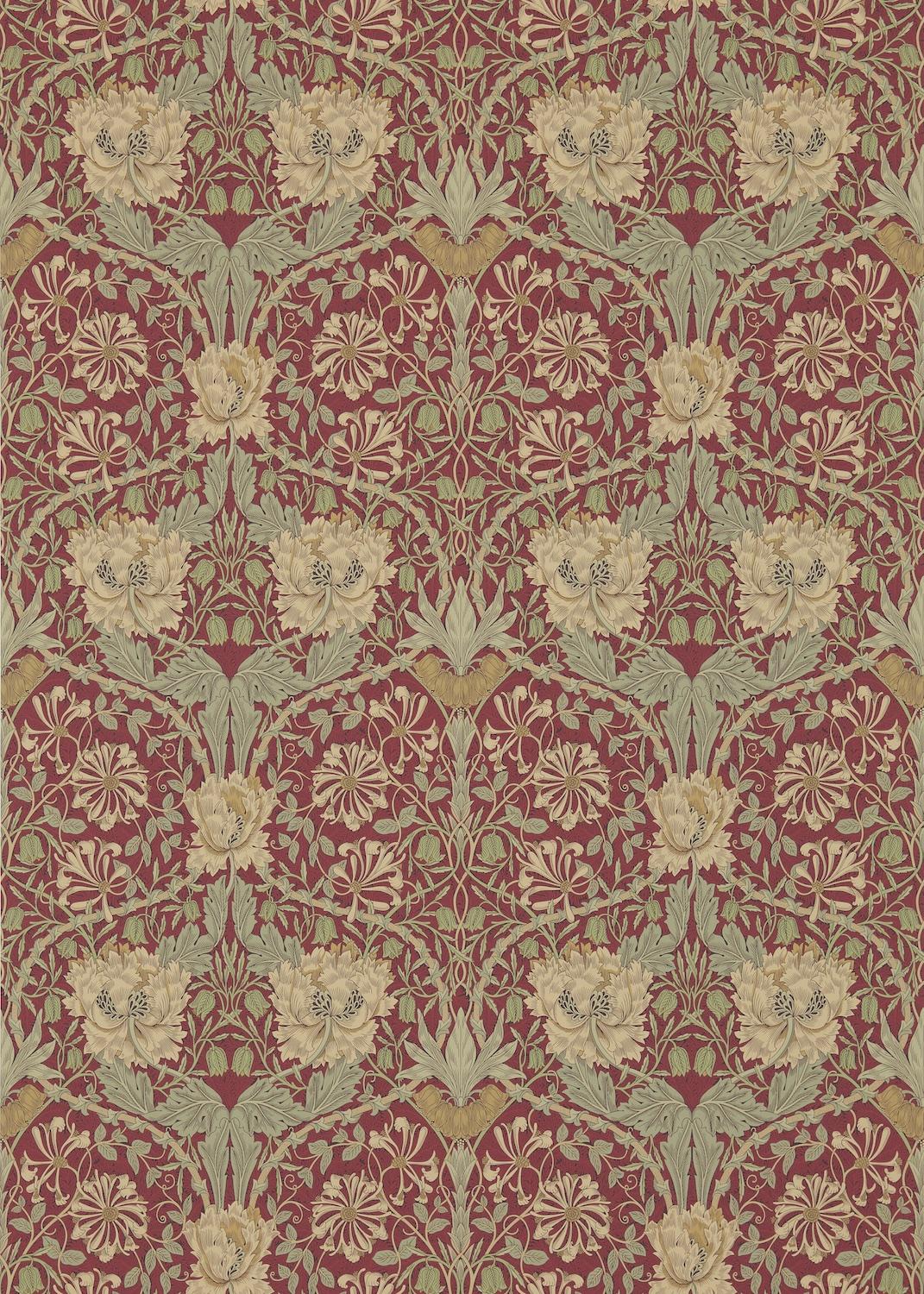 Morris & co Honeysuckle & Tulip Red/Gold Wallpaper