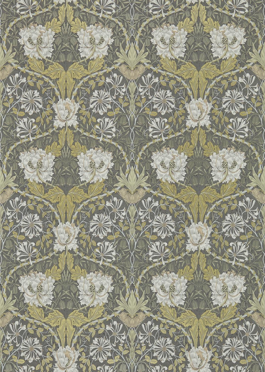 Morris & co Honeysuckle & Tulip Charcoal/Gold Wallpaper