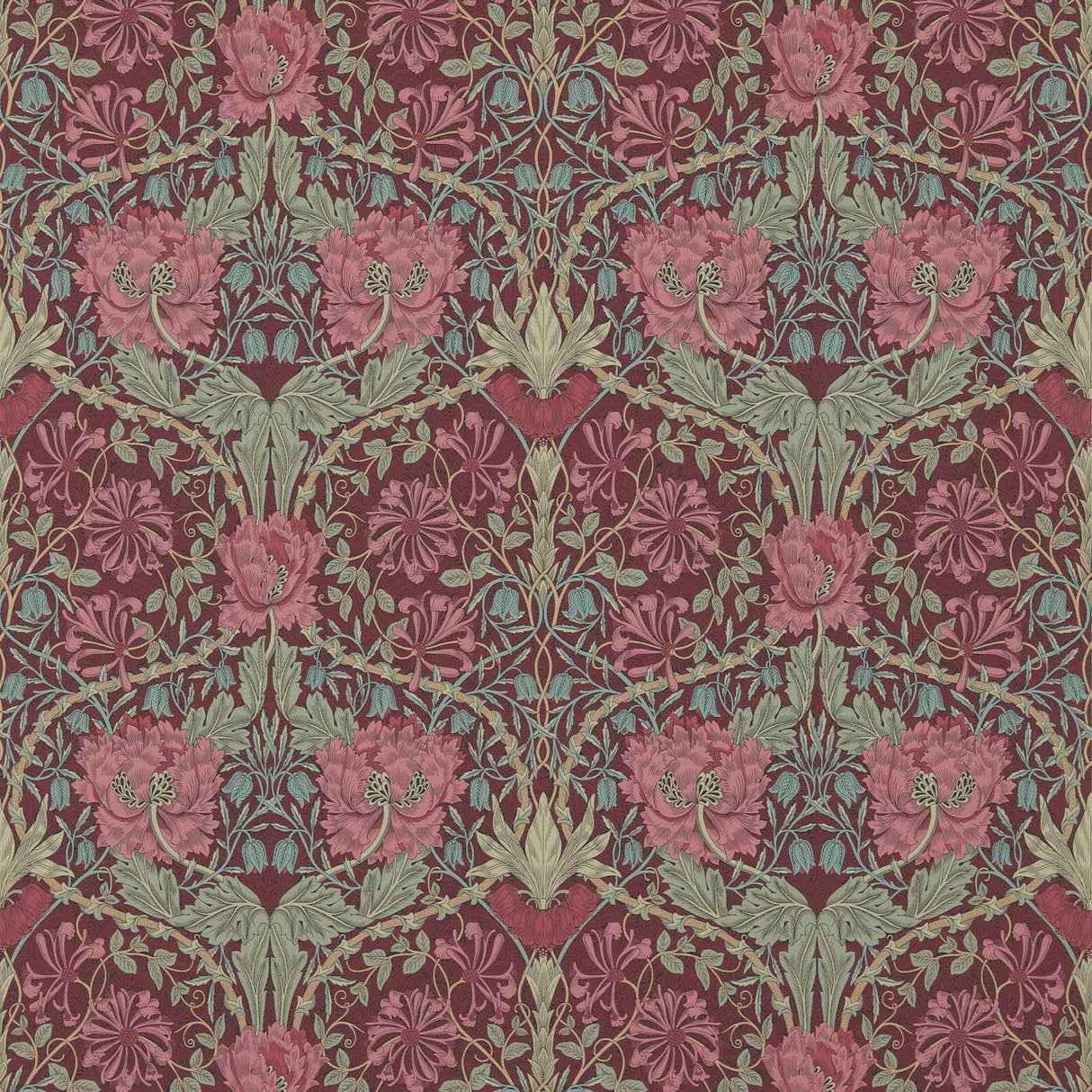 Morris & Co Honeysuckle & Tulip Burgundy/Sage Wallpaper