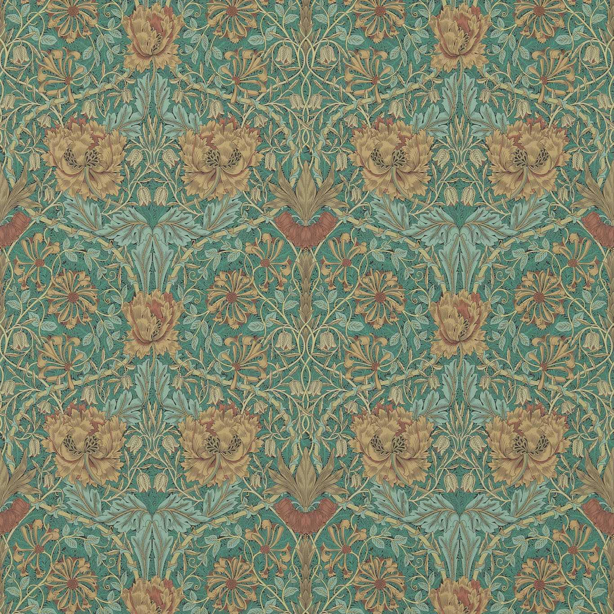 Morris & Co Honeysuckle & Tulip Emerald/Russet Wallpaper