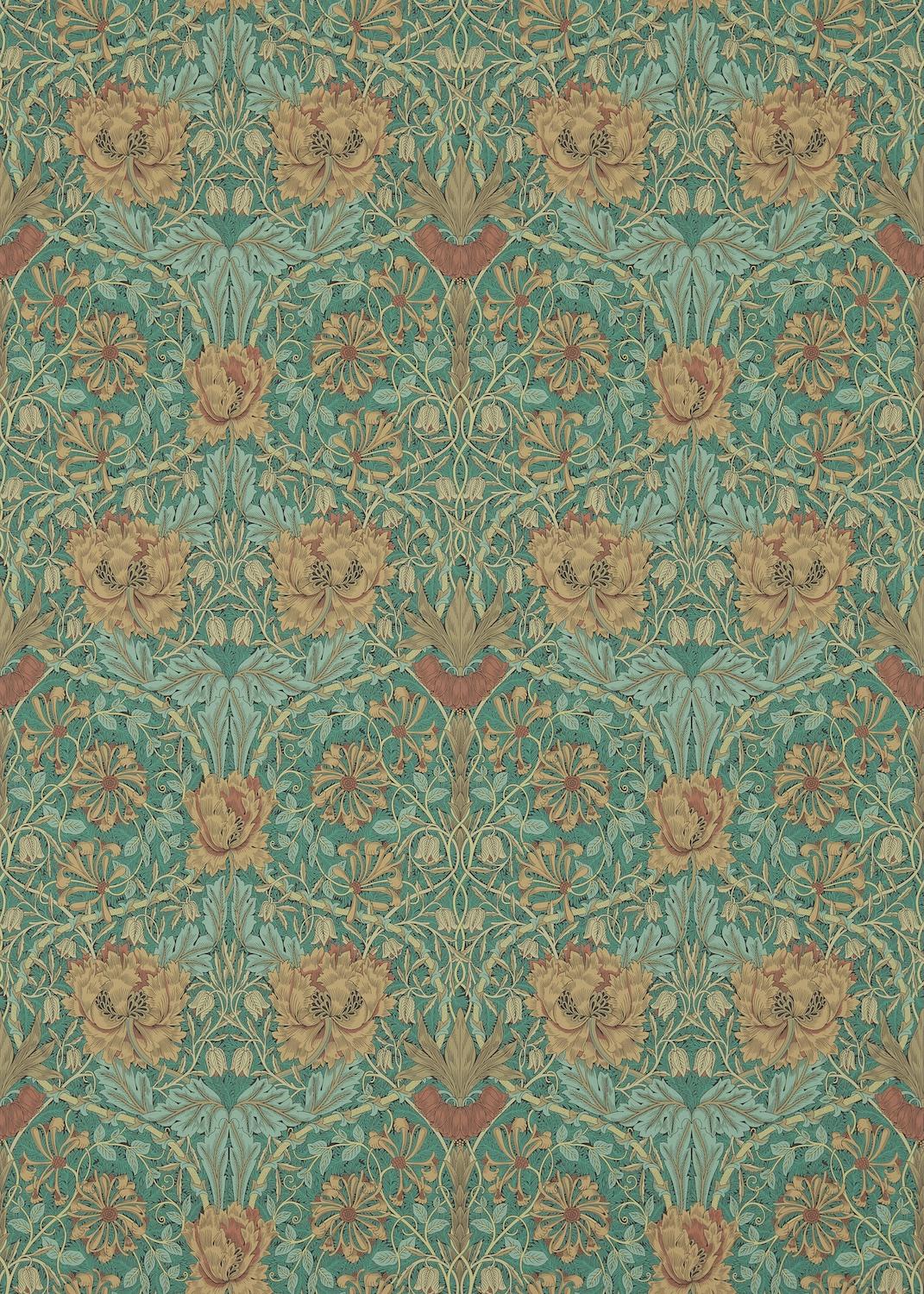 Morris & co Honeysuckle & Tulip Emerald/Russet Wallpaper