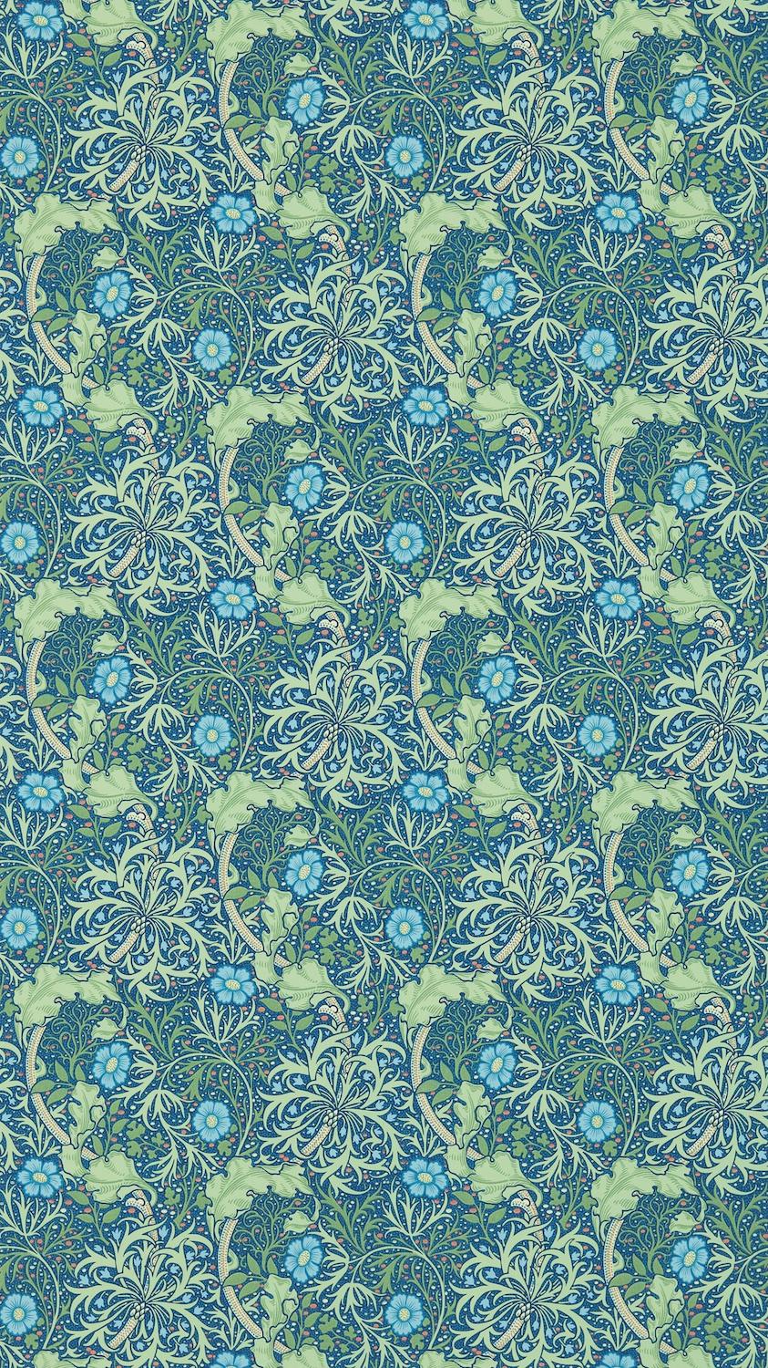 Morris & co Morris Seaweed Cobalt/Thyme Wallpaper