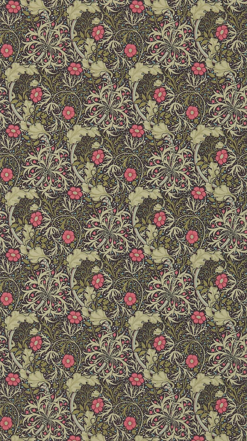 Morris & co Morris Seaweed Ebony/Poppy Wallpaper