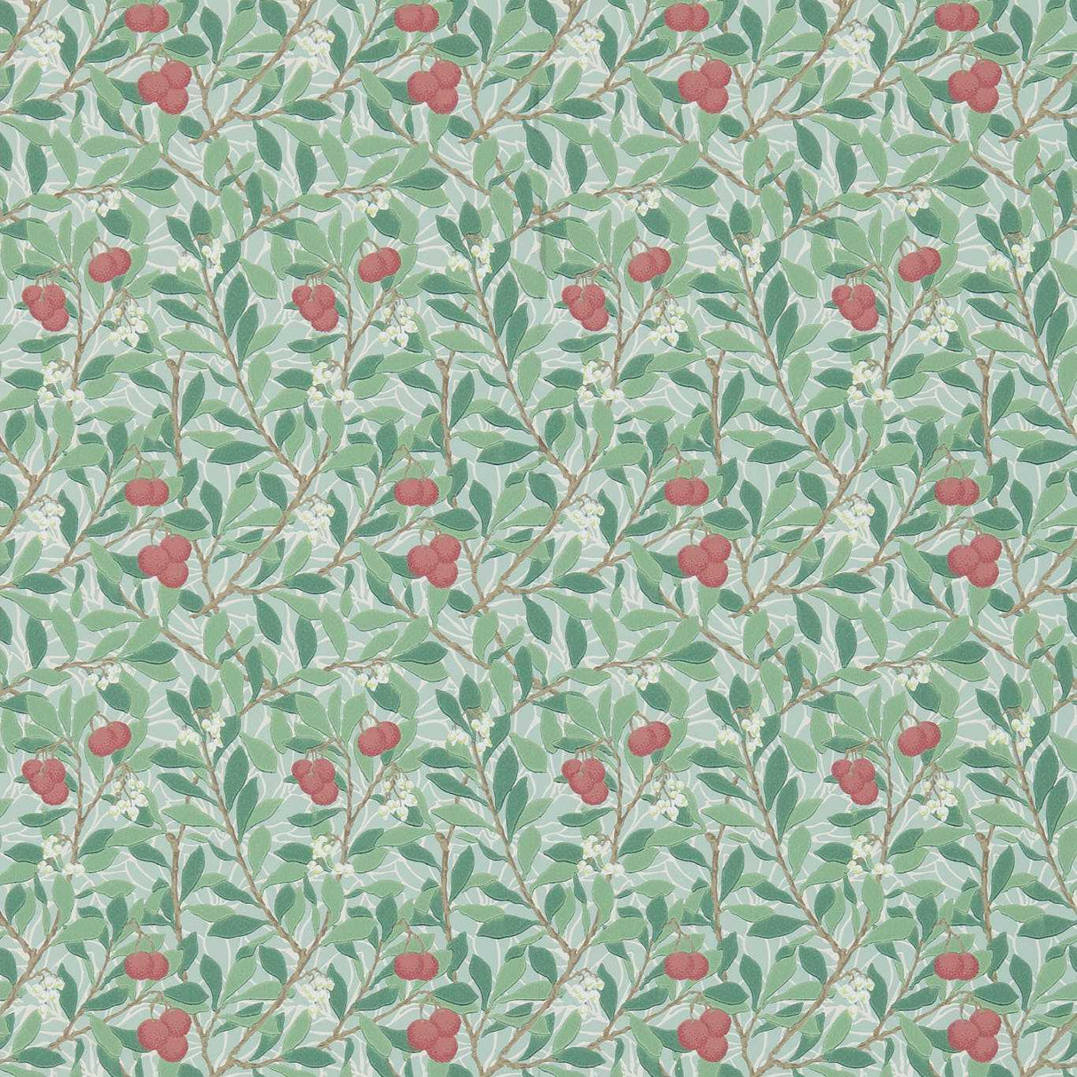 Morris & Co Arbutus Thyme/Coral Wallpaper