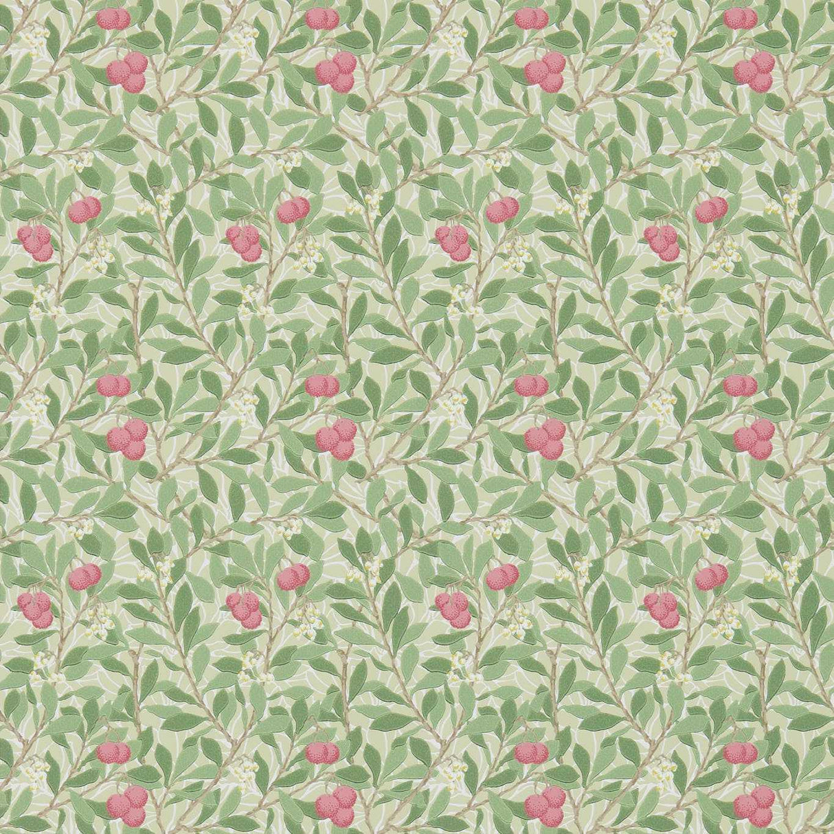 Morris & Co Arbutus Olive/Pink Wallpaper