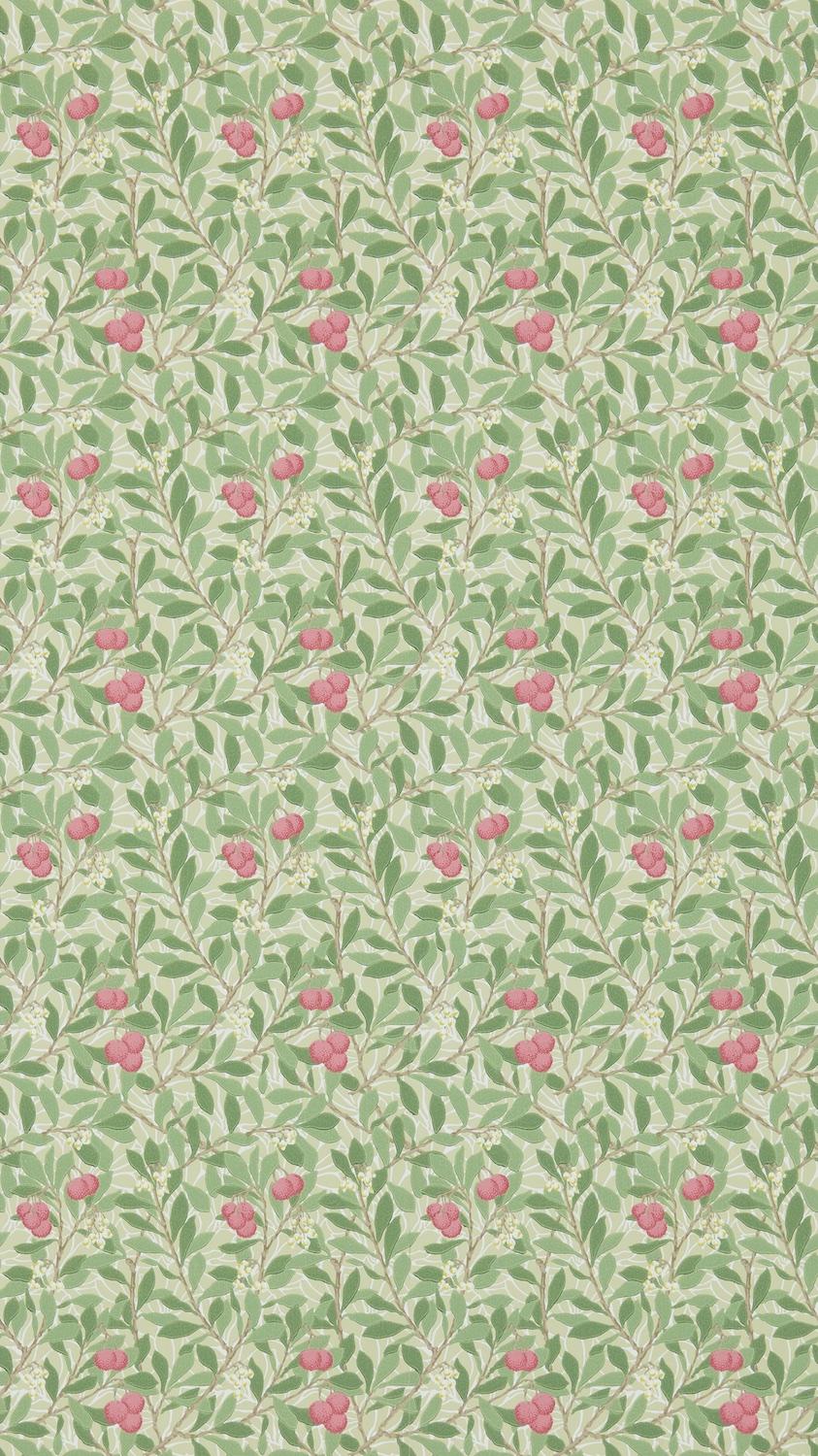 Morris & co Arbutus Olive/Pink Wallpaper