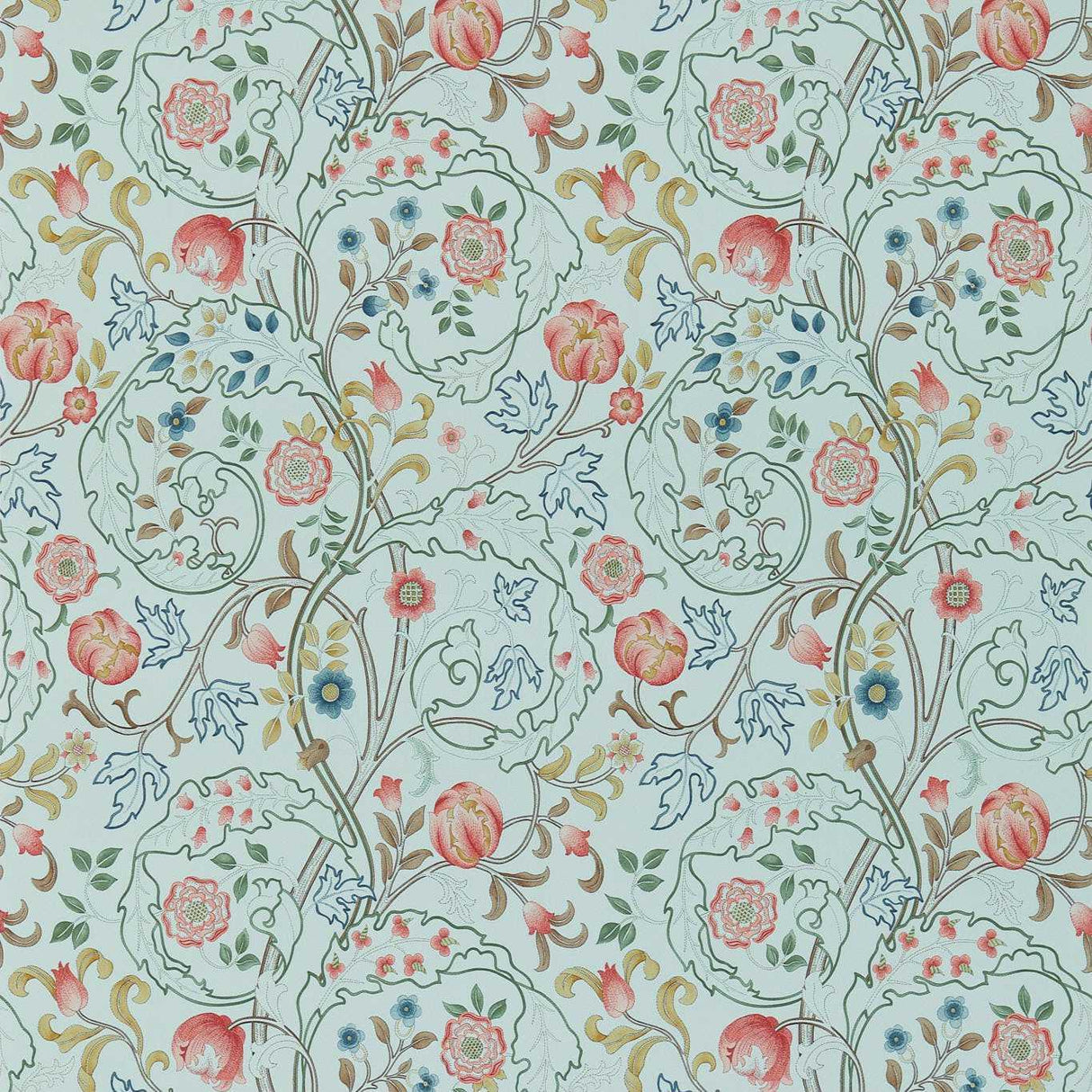 Morris & Co Mary Isobel Silk Blue/Pink Wallpaper