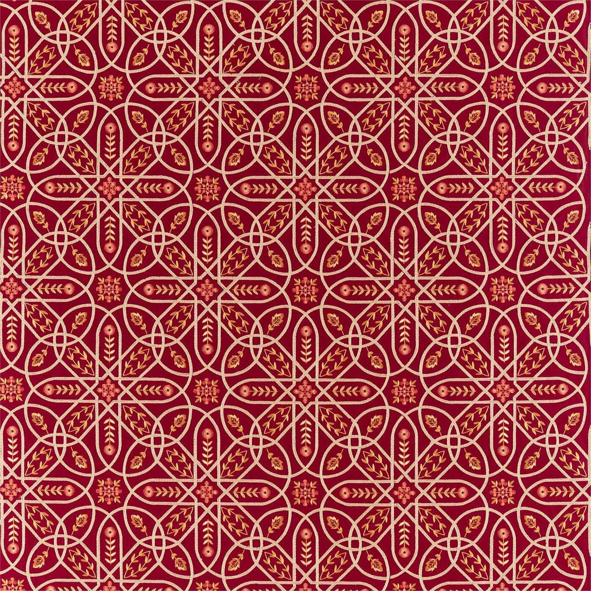 Morris & Co Brophy Embroidery Wine Fabric