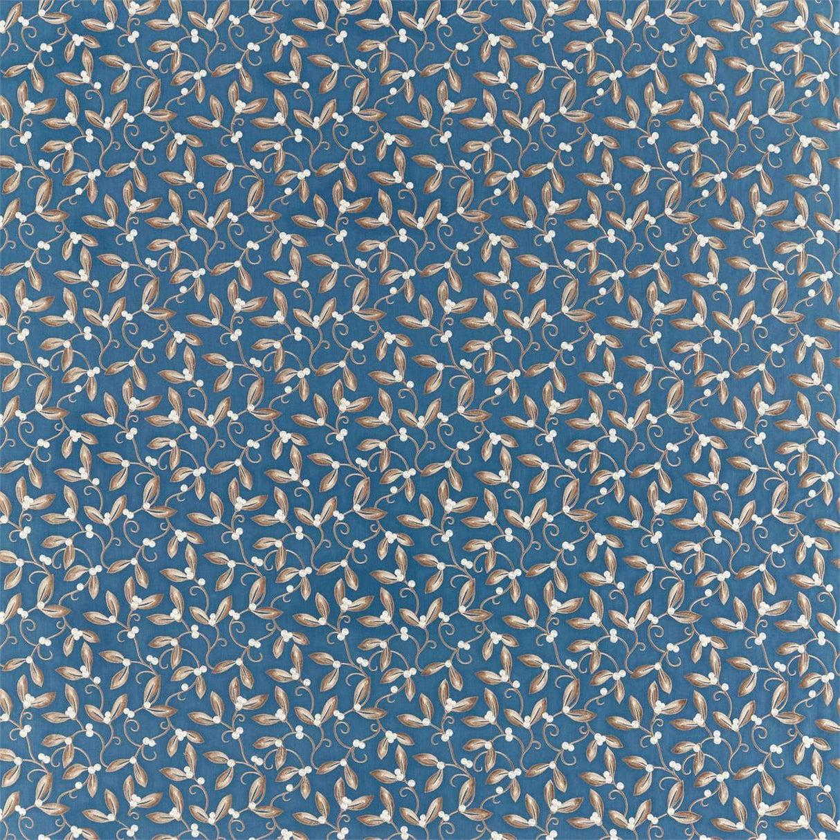 Morris & Co Mistletoe Embroidery May Blue Fabric
