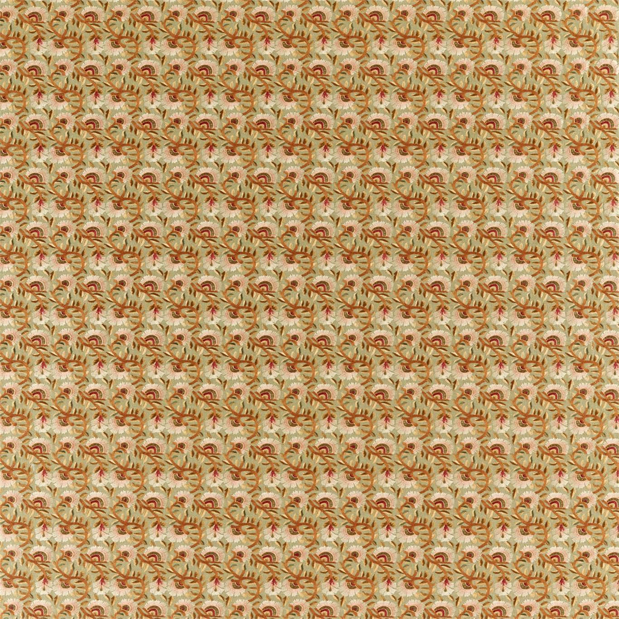 Morris & Co Wardle Embroidery Olive / Brick Fabric
