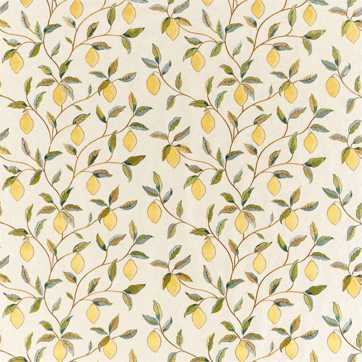 Morris & Co Lemon Tree Embroidery Bayleaf/Lemon Fabric