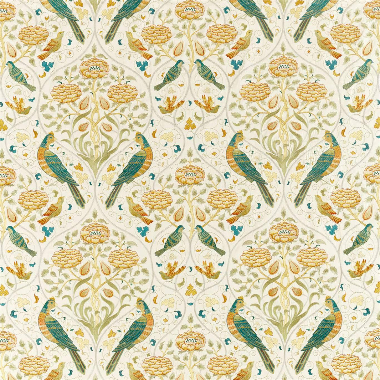 Morris & Co Seasons By May Embroidery Sea Glass/ Brick Fabric