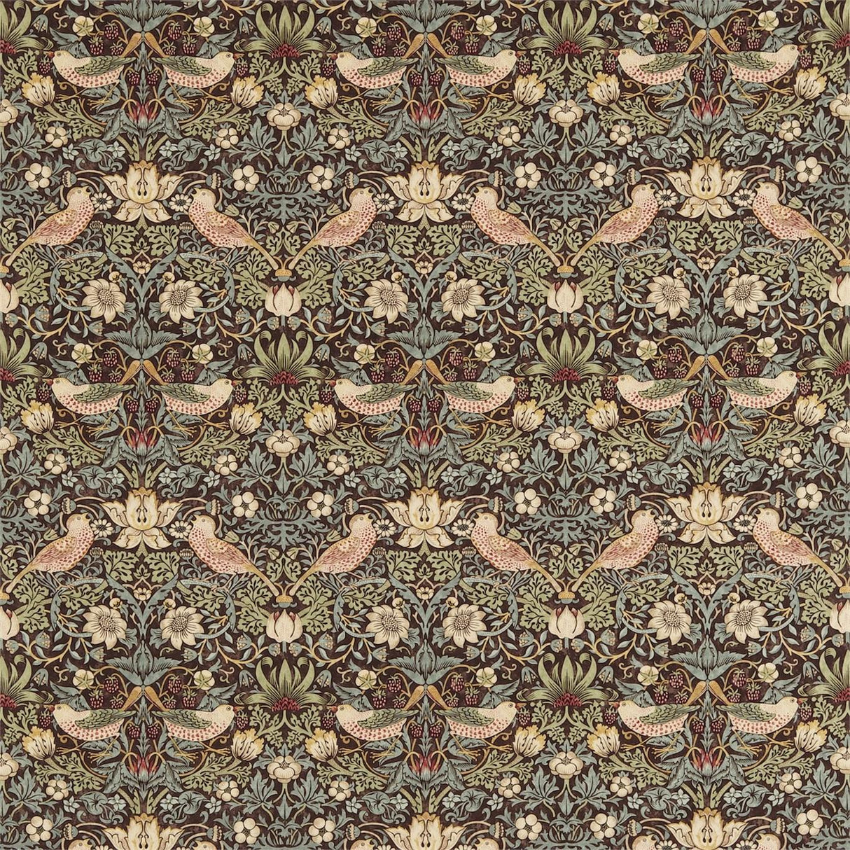 Morris & Co Strawberry Thief Chocolate/Slate Fabric