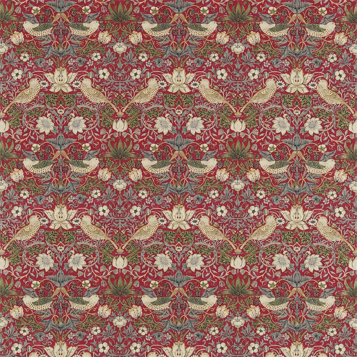 Morris & Co Strawberry Thief Crimson/Slate Fabric