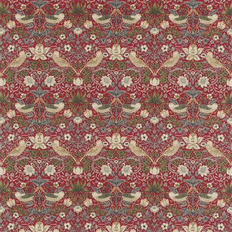 Morris & Co Strawberry Thief Crimson/Slate Fabric