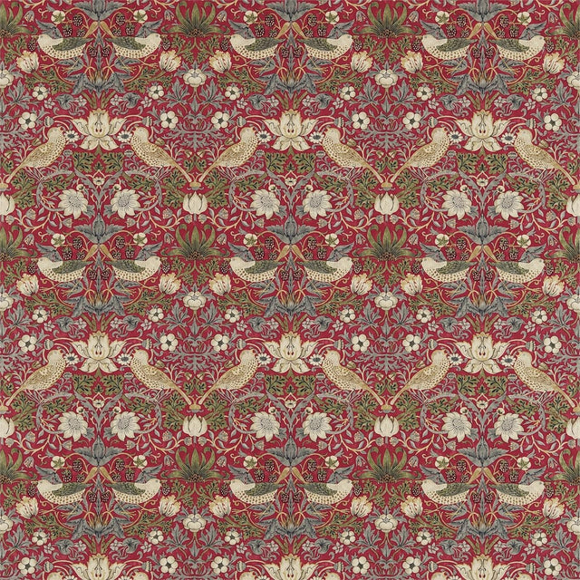 Morris & Co Strawberry Thief Crimson/Slate Fabric