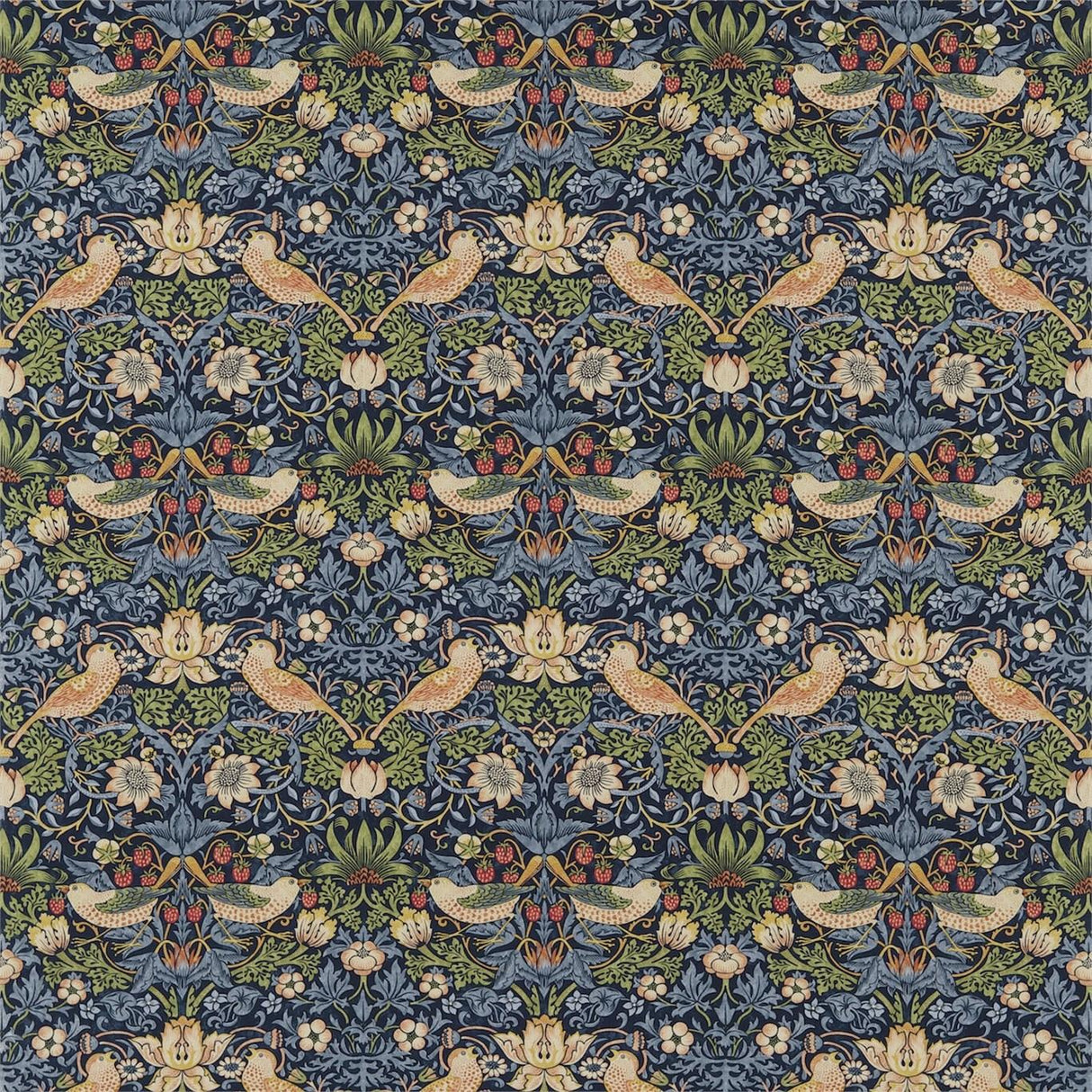 Morris & Co Strawberry Thief Indigo/Mineral Fabric