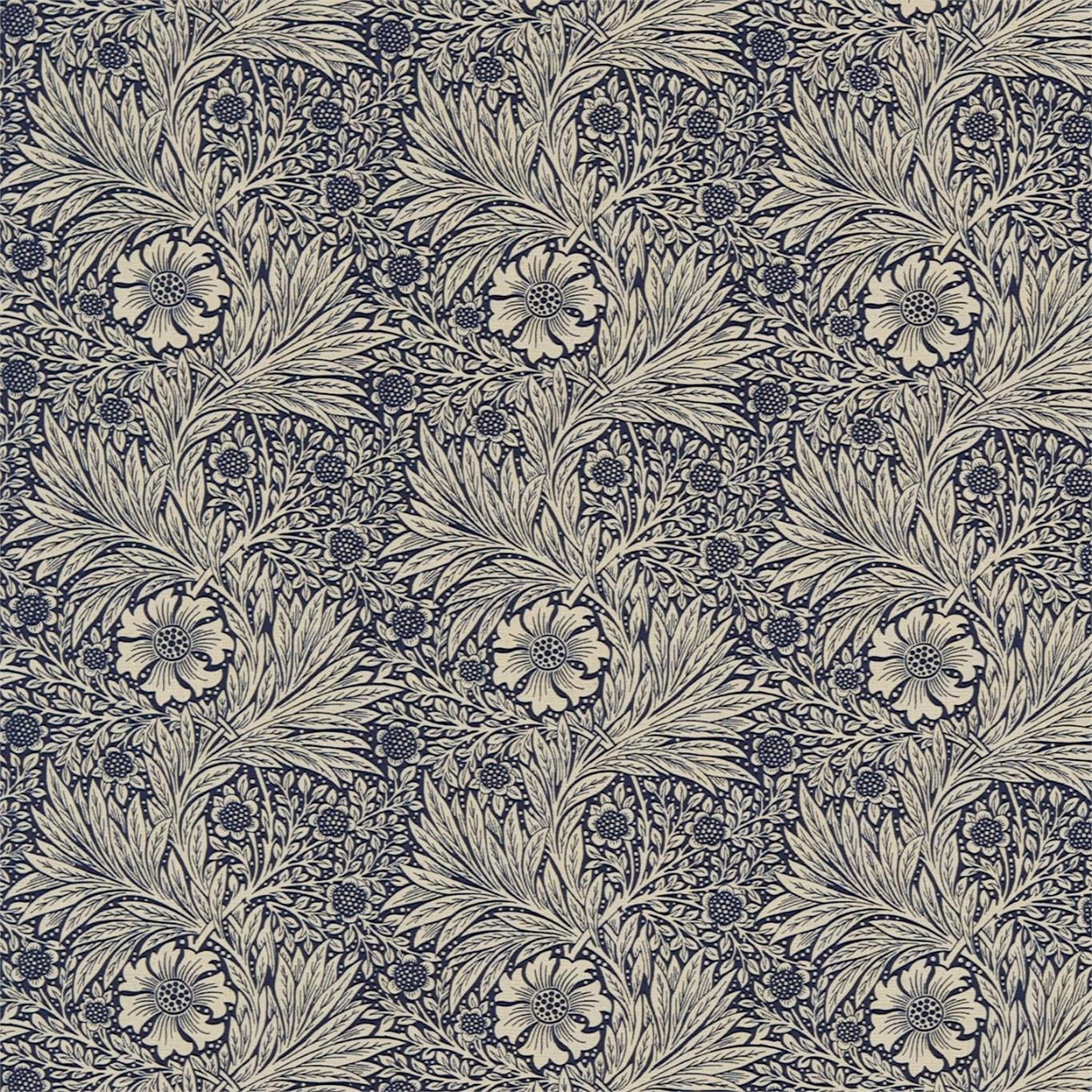 Morris & Co Marigold Indigo/Linen Fabric