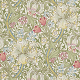 Morris & Co Golden Lily Green/Red Wallpaper
