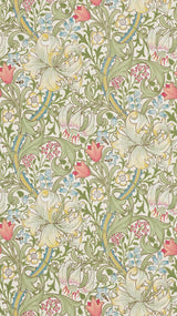 Morris & co Golden Lily Green/Red Wallpaper