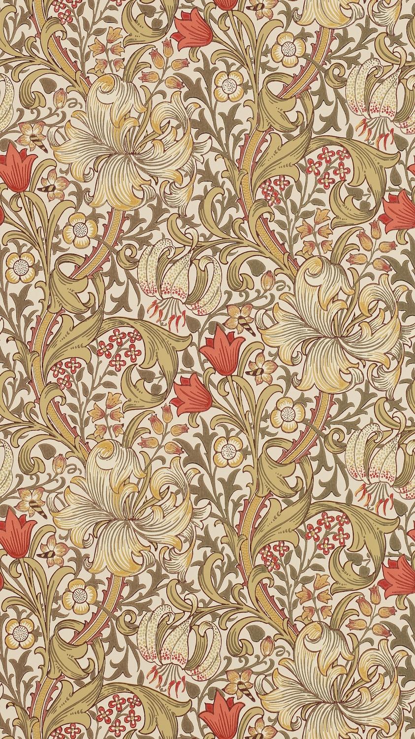 Morris & co Golden Lily Biscuit/Brick Wallpaper