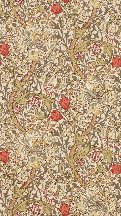 Morris & co Golden Lily Biscuit/Brick Wallpaper