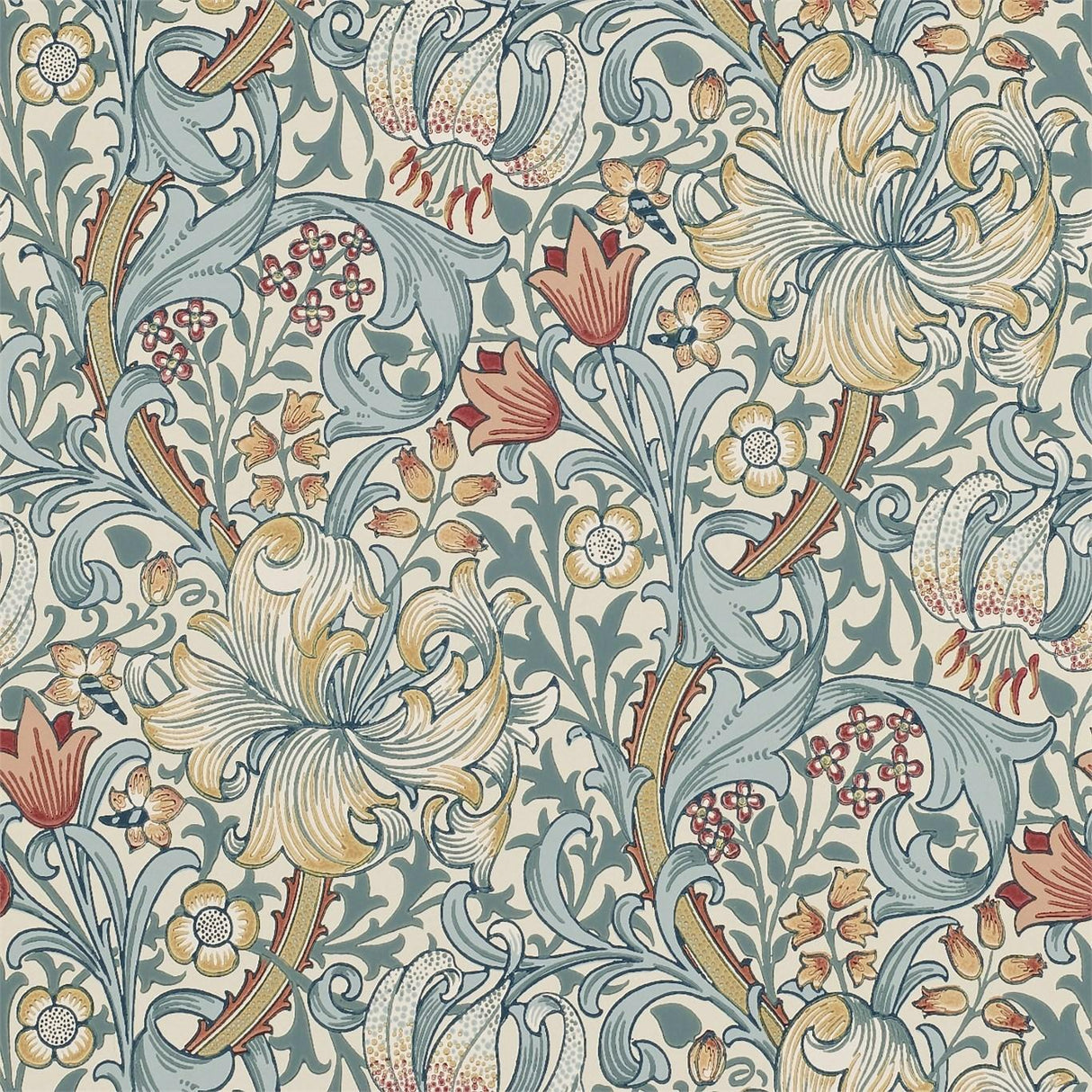 Morris & Co Golden Lily Slate/Manilla Wallpaper