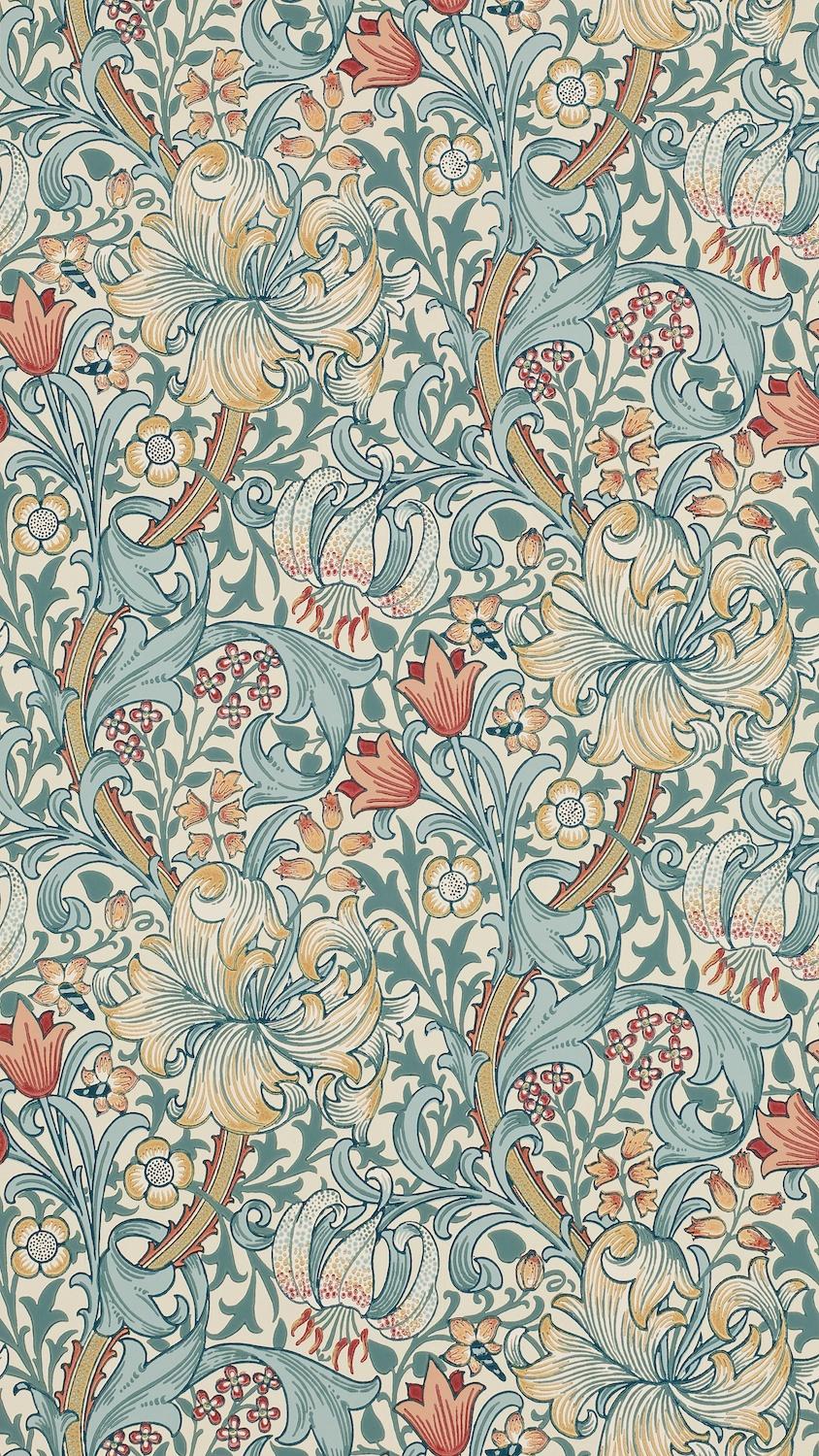 Morris & co Golden Lily Slate/Manilla Wallpaper