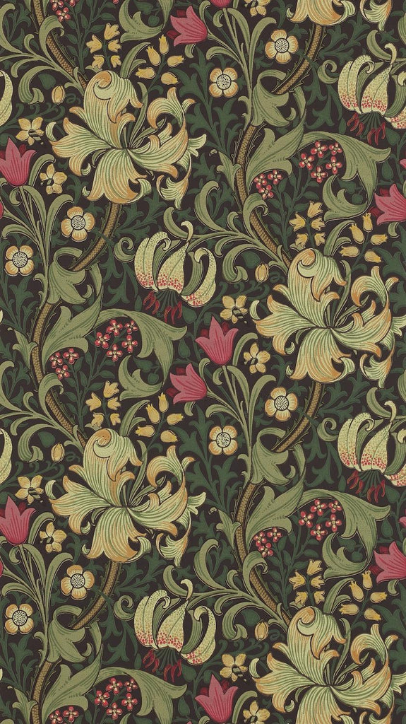 Morris & Co Golden Lily Charcoal/Olive Wallpaper