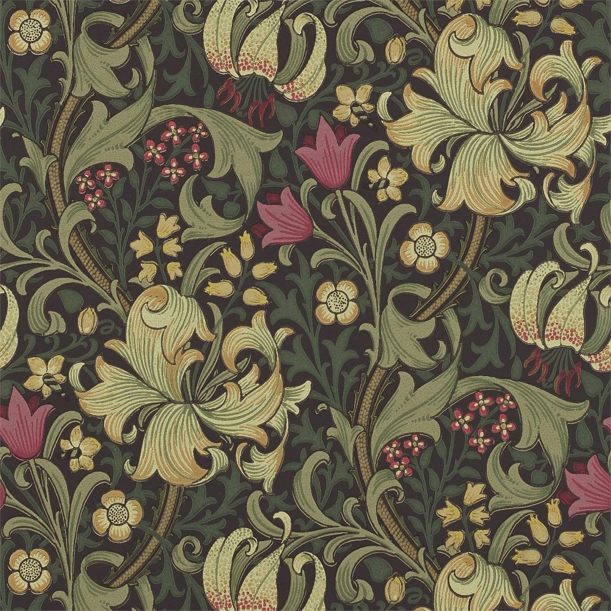 Morris & Co Golden Lily Charcoal/Olive Wallpaper