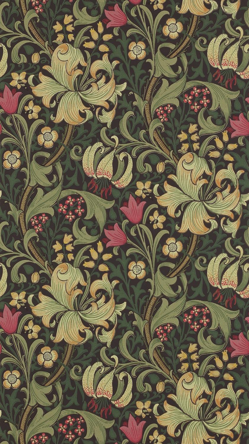 Morris & co Golden Lily Charcoal/Olive Wallpaper