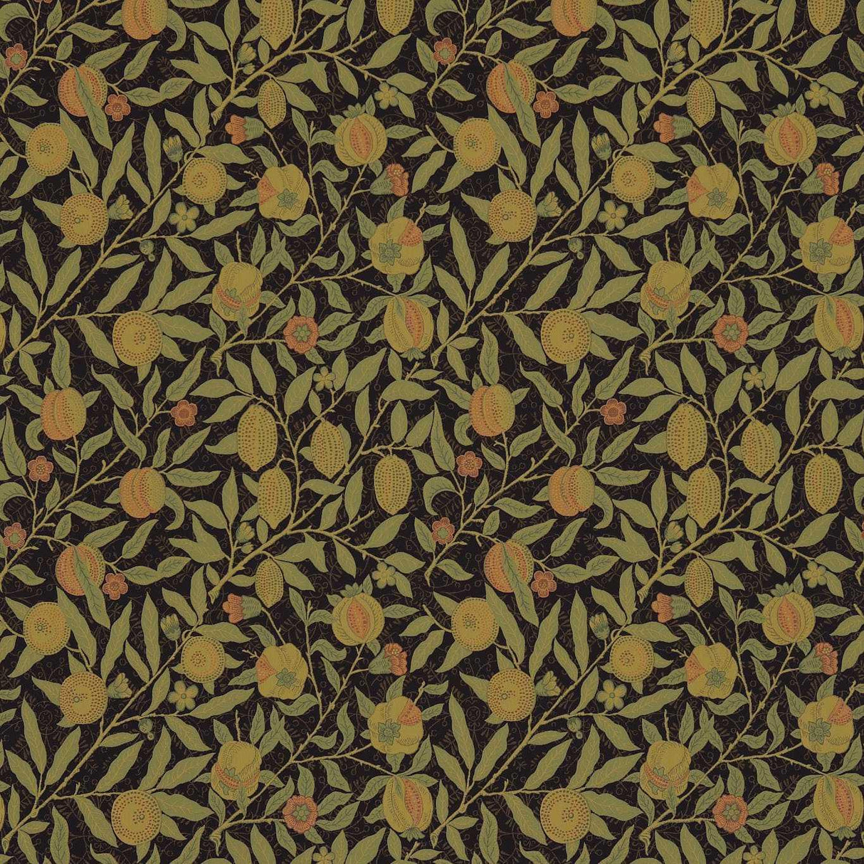 Morris & Co Fruit Black/Claret Fabric